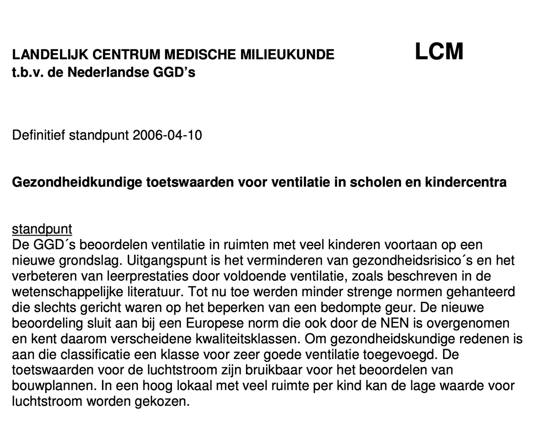 Health-related test values for ventilation in schools and childcare centers
