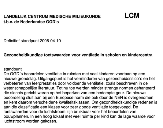 Health-related test values for ventilation in schools and childcare centers